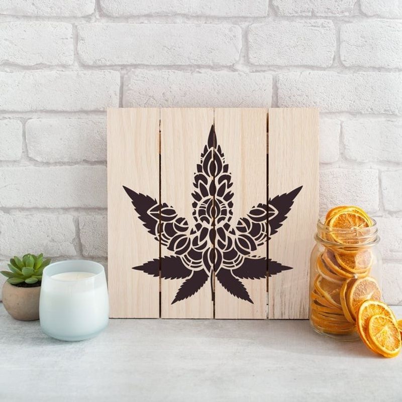 Casa si Gradina - Decoratiuni - DIY - Sabloane decorative pereti - Sablon Perete vopsire, tencuiala 0.7mm Mandala Weed Leaf Refolosibil, model MXSP7187, 400 x 400 mm - Infinity.ro