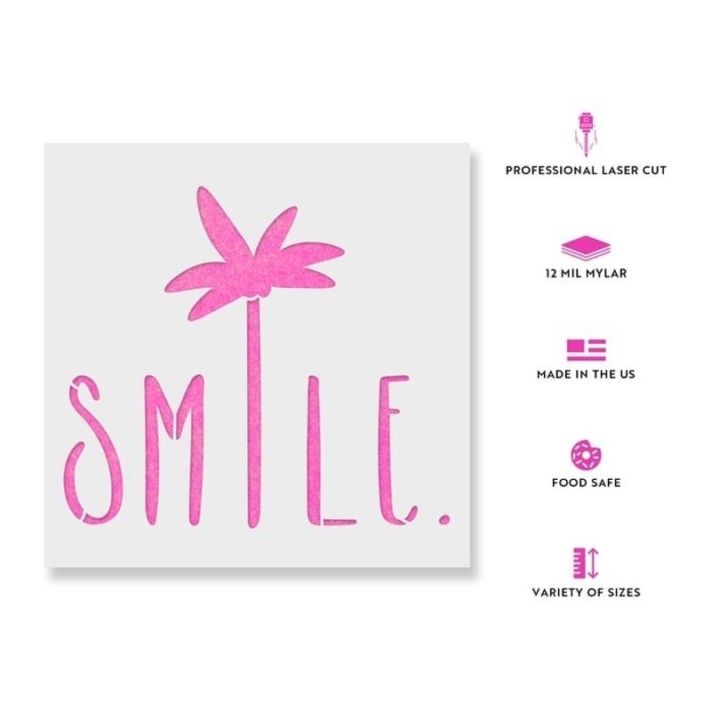 Casa si Gradina - Decoratiuni - DIY - Sabloane decorative pereti - Sablon Perete vopsire, tencuiala 0.7mm Smile Palm Tree Saying Refolosibil, model MXSP7196, 700 x 700 mm - Infinity.ro