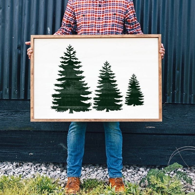 Casa si Gradina - Decoratiuni - DIY - Sabloane decorative pereti - Sablon Perete vopsire, tencuiala 0.7mm Pine Trees Stencil Refolosibil, model MXSP7162, 800 x 800 mm - Infinity.ro