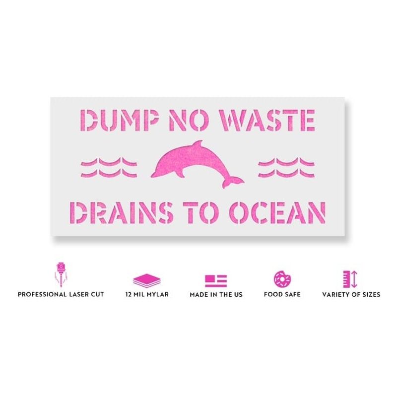 Casa si Gradina - Decoratiuni - DIY - Sabloane decorative pereti - Sablon Perete vopsire, tencuiala 0.7mm No Dumping Drains to Ocean Refolosibil, model MXSP7210, 300 x 300 mm, 0.70 mm - Infinity.ro