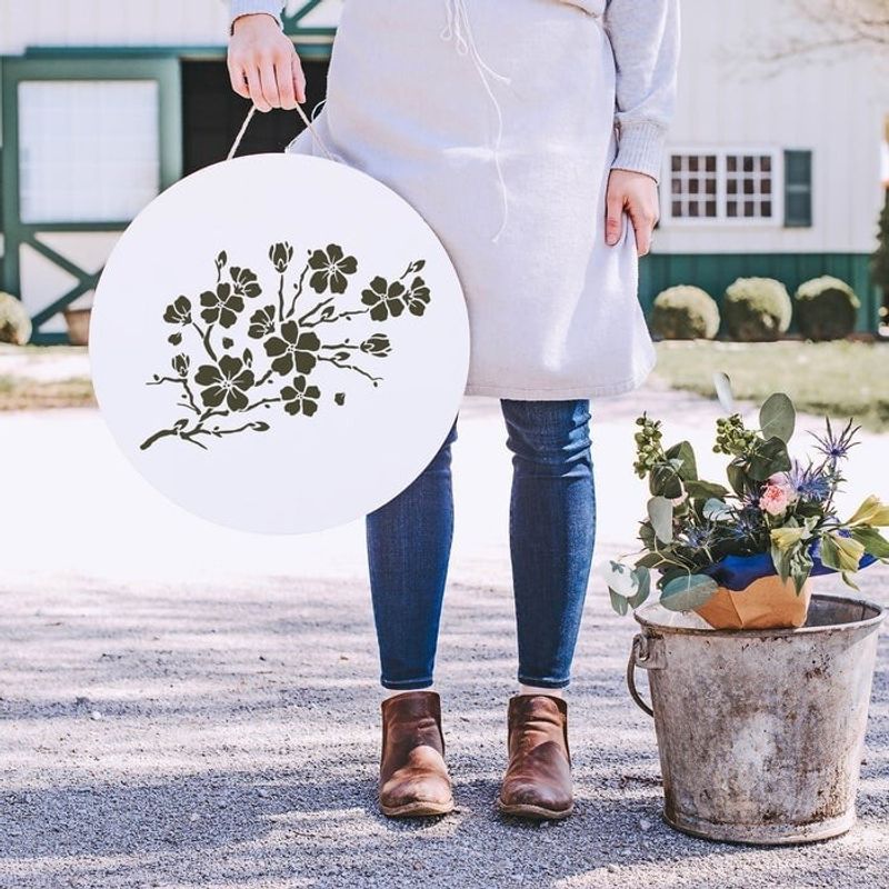 Casa si Gradina - Decoratiuni - DIY - Sabloane decorative pereti - Sablon Perete vopsire, tencuiala 0.7mm Cherry Blossom Stencil Refolosibil, model MXSP7163, 900 x 900 mm - Infinity.ro