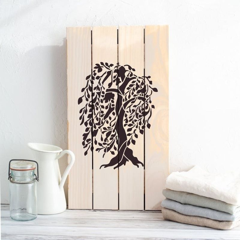 Casa si Gradina - Decoratiuni - DIY - Sabloane decorative pereti - Sablon Perete vopsire, tencuiala 0.7mm Willow Tree Refolosibil, model MXSP7183, 600 x 600 mm - Infinity.ro