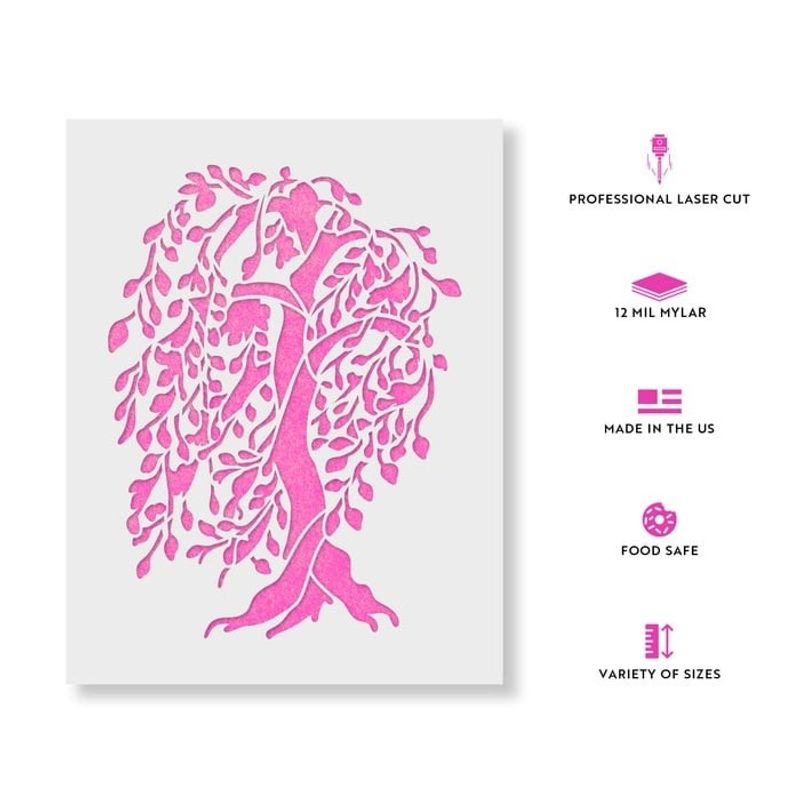 Casa si Gradina - Decoratiuni - DIY - Sabloane decorative pereti - Sablon Perete vopsire, tencuiala 0.7mm Willow Tree Refolosibil, model MXSP7183, 600 x 600 mm - Infinity.ro