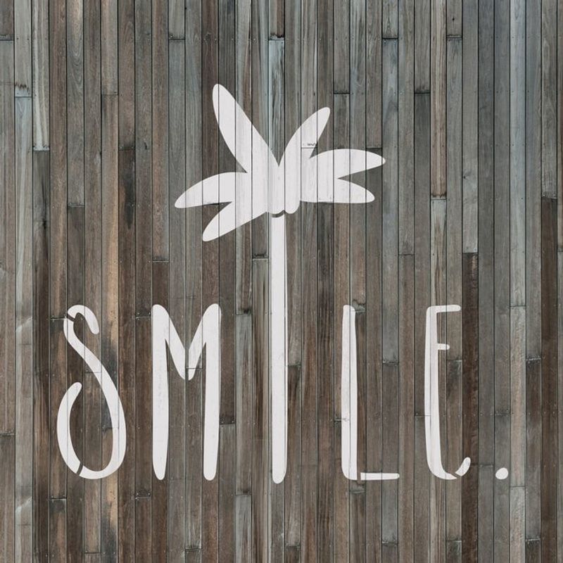 Casa si Gradina - Decoratiuni - DIY - Sabloane decorative pereti - Sablon Perete vopsire, tencuiala 0.7mm Smile Palm Tree Saying Refolosibil, model MXSP7196, 400 x 400 mm - Infinity.ro