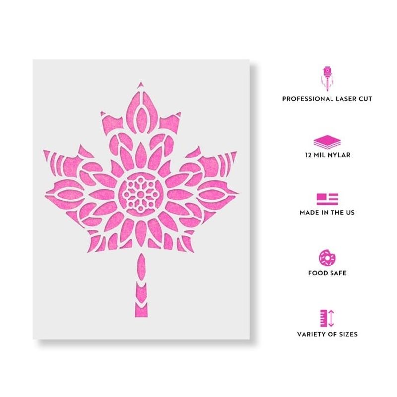 Casa si Gradina - Decoratiuni - DIY - Sabloane decorative pereti - Sablon Perete vopsire, tencuiala 0.7mm Mandala Maple Leaf Refolosibil, model MXSP7203, 600 x 600 mm - Infinity.ro