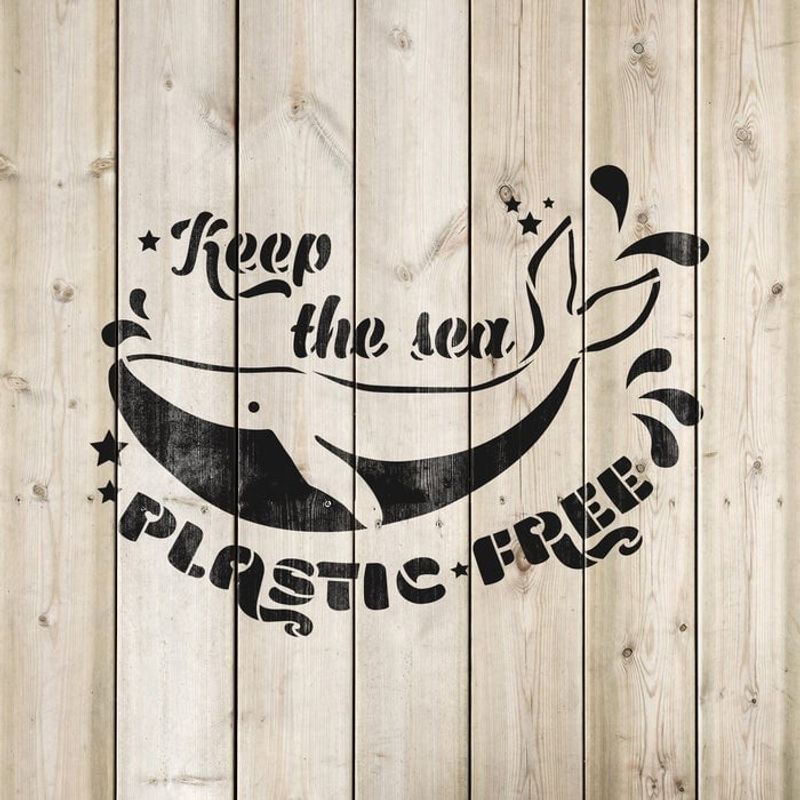 Casa si Gradina - Decoratiuni - DIY - Sabloane decorative pereti - Sablon Perete vopsire, tencuiala 0.7mm Keep The Sea Plastic Free Refolosibil, model MXSP7206, 200 x 200 mm - Infinity.ro