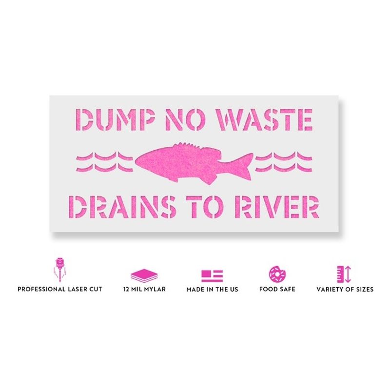 Casa si Gradina - Decoratiuni - DIY - Sabloane decorative pereti - Sablon Perete vopsire, tencuiala 0.7mm No Dumping Drains to River Refolosibil, model MXSP7225, 100 x 100 mm, 0.70mm - Infinity.ro