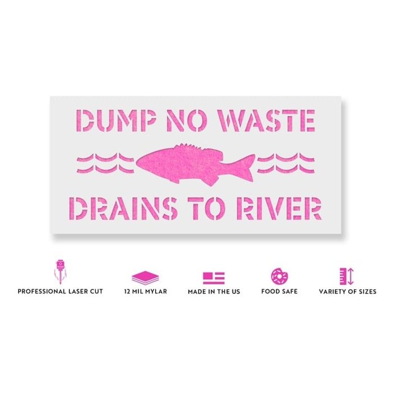Casa si Gradina - Decoratiuni - DIY - Sabloane decorative pereti - Sablon Perete vopsire, tencuiala 0.7mm No Dumping Drains to River Refolosibil, model MXSP7225, 300 x 300 mm, 0.70mm - Infinity.ro