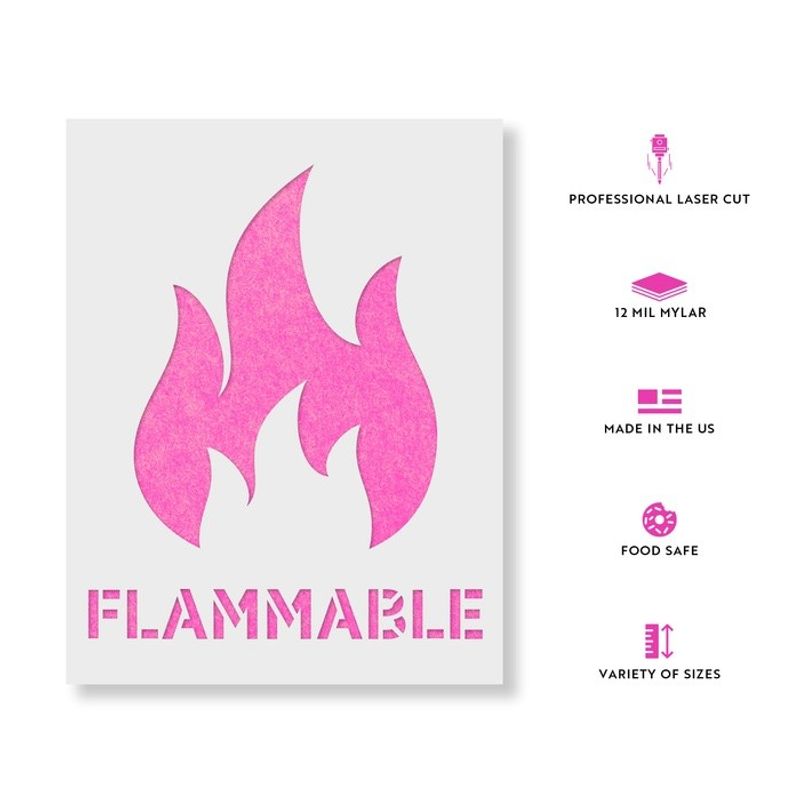 Casa si Gradina - Decoratiuni - DIY - Sabloane decorative pereti - Sablon Perete vopsire, tencuiala 0.7mm Flammable Symbol Refolosibil, model MXSP7228, 100 x 100 mm, 0.70mm - Infinity.ro