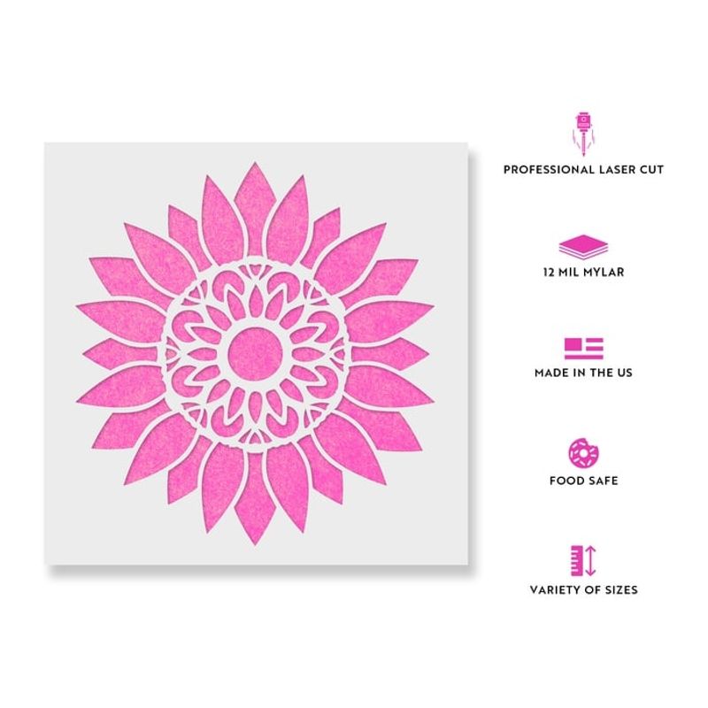 Casa si Gradina - Decoratiuni - DIY - Sabloane decorative pereti - Sablon Perete vopsire, tencuiala 0.7mm Mandala Sunflower Stencil Refolosibil, model MXSP7175, 800 x 800 mm - Infinity.ro