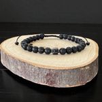Fashion, accesorii si bijuterii - Barbati - Bijuterii barbati - Bratari barbati - Bratara barbati ajustabila pe snur Cian din pietre de lava cu charm inox - Infinity.ro