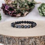 Fashion, accesorii si bijuterii - Barbati - Bijuterii barbati - Bratari barbati - Bratara barbati Jay din Hematit, Snow Flake Obsidian si Piatra de Lava, margele de 8mm - Infinity.ro