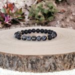 Fashion, accesorii si bijuterii - Barbati - Bijuterii barbati - Bratari barbati - Bratara barbati Jay din Hematit, Snow Flake Obsidian si Piatra de Lava, margele de 8mm - Infinity.ro