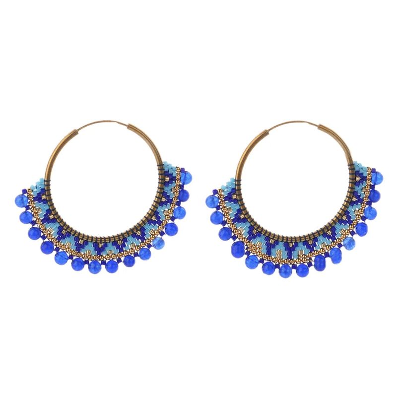 Fashion, accesorii si bijuterii - Femei - Bijuterii femei - Cercei femei - Cercei rotunzi Priya confectionati manual din margele Miyuki si Cristale de Cuart vopsite, design boem - Infinity.ro
