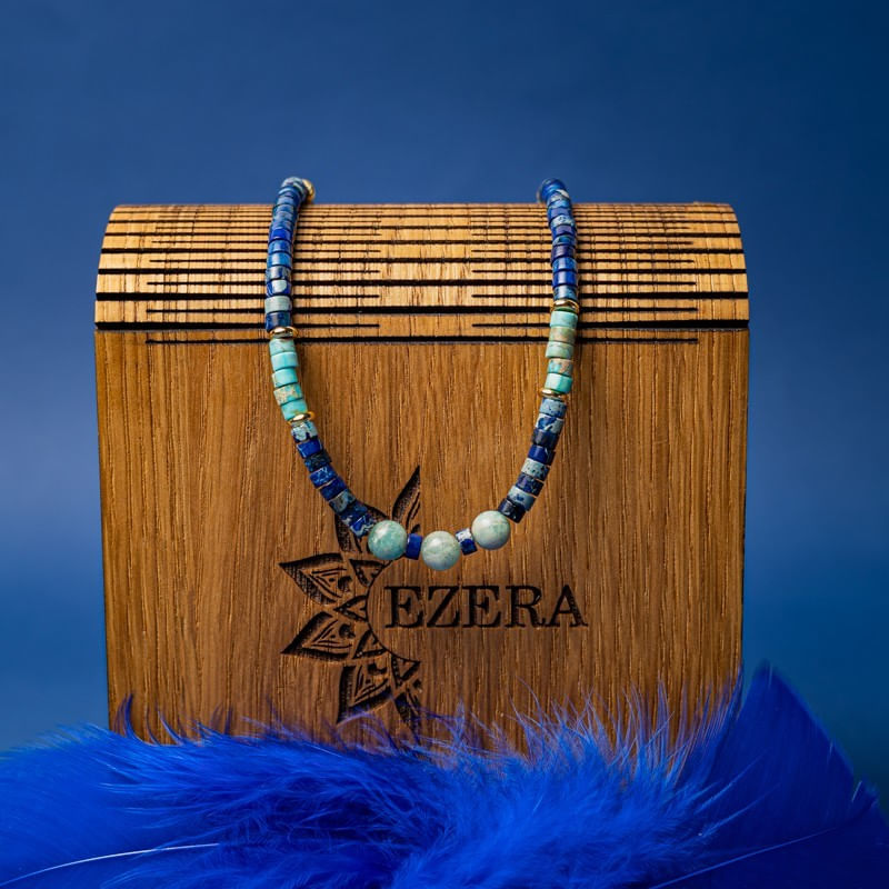 Fashion, accesorii si bijuterii - Femei - Bijuterii femei - Coliere femei - Colier choker Nirmay din pietre naturale de Sediment de Jasp, inchidere din argint 925 placat cu aur 14K - Infinity.ro
