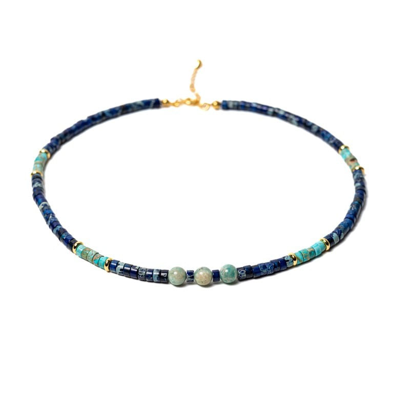 Fashion, accesorii si bijuterii - Femei - Bijuterii femei - Coliere femei - Colier choker Nirmay din pietre naturale de Sediment de Jasp, inchidere din argint 925 placat cu aur 14K - Infinity.ro