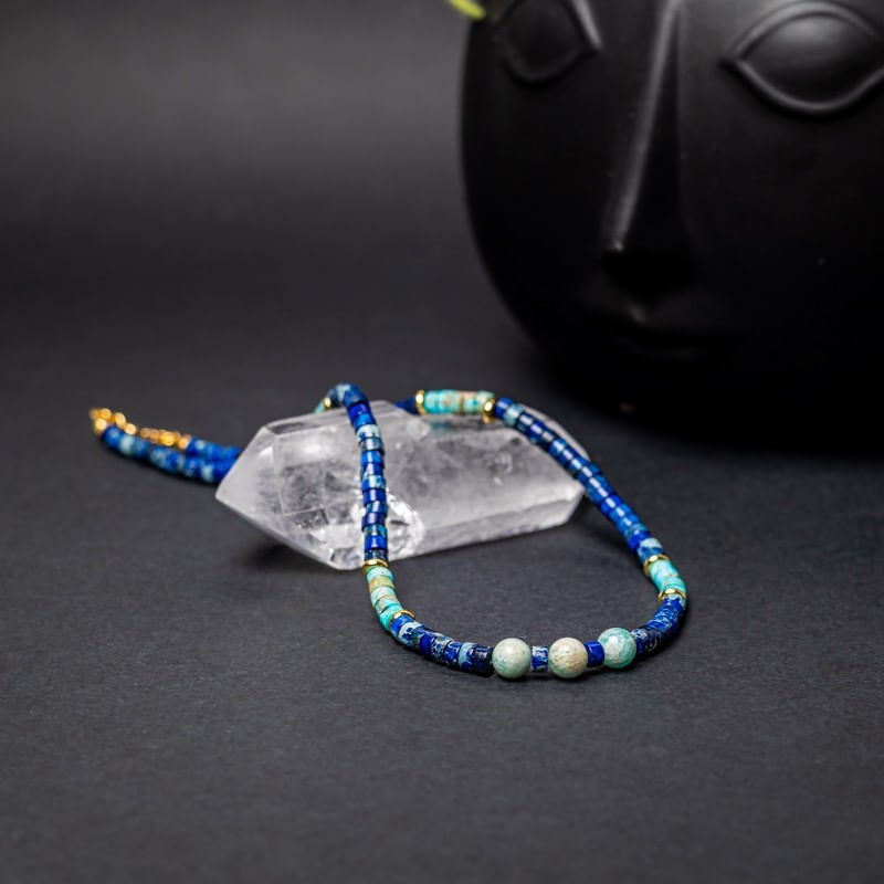 Fashion, accesorii si bijuterii - Femei - Bijuterii femei - Coliere femei - Colier choker Nirmay din pietre naturale de Sediment de Jasp, inchidere din argint 925 placat cu aur 14K - Infinity.ro