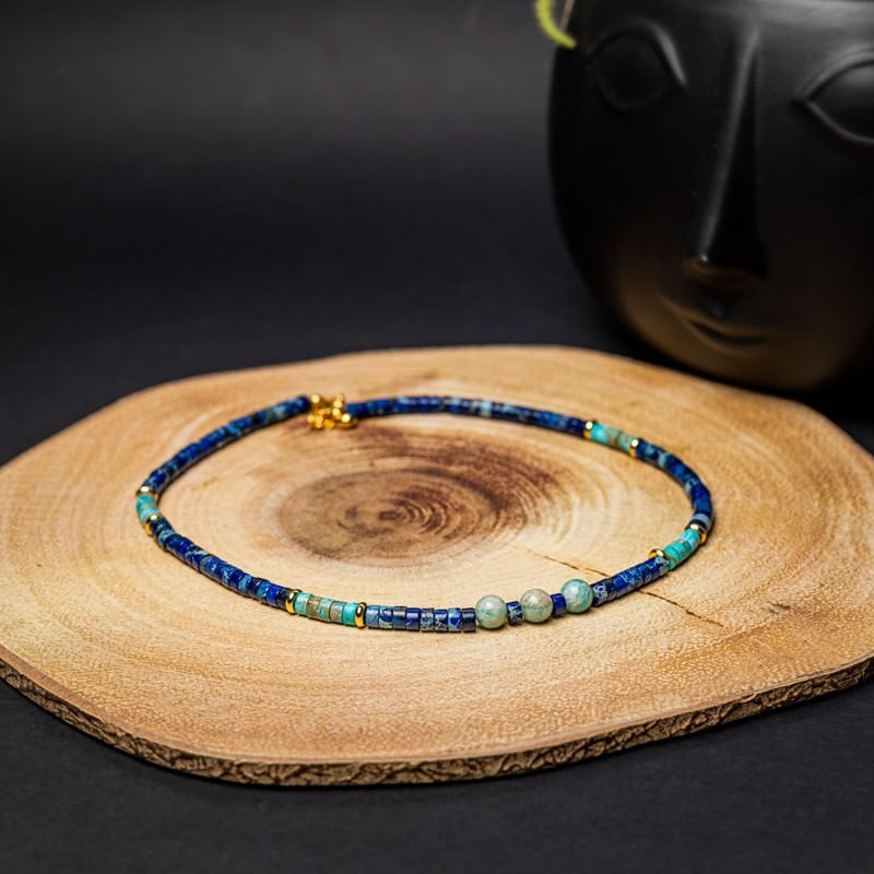 Fashion, accesorii si bijuterii - Femei - Bijuterii femei - Coliere femei - Colier choker Nirmay din pietre naturale de Sediment de Jasp, inchidere din argint 925 placat cu aur 14K - Infinity.ro