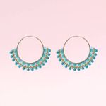 Fashion, accesorii si bijuterii - Femei - Bijuterii femei - Cercei femei - Cercei rotunzi Priya turcoaz confectionati manual din margele Miyuki, design boem - Infinity.ro