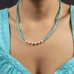 Fashion, accesorii si bijuterii - Femei - Bijuterii femei - Coliere femei - Colier choker turcoaz din piatra naturala Shoushan, Aisoon, cu perle de apa dulce placat cu aur de 18K - Infinity.ro