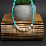 Fashion, accesorii si bijuterii - Femei - Bijuterii femei - Coliere femei - Colier choker turcoaz din piatra naturala Shoushan, Aisoon, cu perle de apa dulce placat cu aur de 18K - Infinity.ro