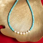 Fashion, accesorii si bijuterii - Femei - Bijuterii femei - Coliere femei - Colier choker turcoaz din piatra naturala Shoushan, Aisoon, cu perle de apa dulce placat cu aur de 18K - Infinity.ro