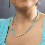 Fashion, accesorii si bijuterii - Femei - Bijuterii femei - Coliere femei - Colier choker turcoaz din piatra naturala Shoushan, Aisoon, cu perle de apa dulce placat cu aur de 18K - Infinity.ro