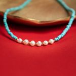 Fashion, accesorii si bijuterii - Femei - Bijuterii femei - Coliere femei - Colier choker turcoaz din piatra naturala Shoushan, Aisoon, cu perle de apa dulce placat cu aur de 18K - Infinity.ro