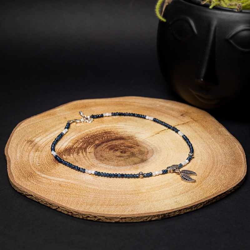 Fashion, accesorii si bijuterii - Femei - Bijuterii femei - Coliere femei - Colier Choker Ravindra din pietre naturale de Safir cu accesorii si sistem de inchidere din argint 925 - Infinity.ro
