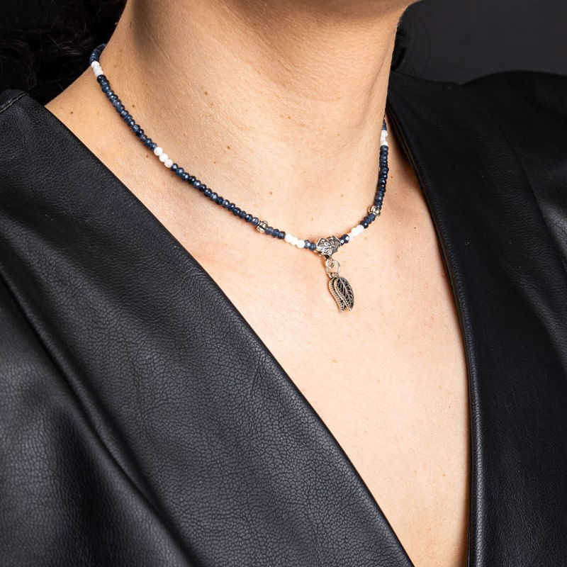 Fashion, accesorii si bijuterii - Femei - Bijuterii femei - Coliere femei - Colier Choker Ravindra din pietre naturale de Safir cu accesorii si sistem de inchidere din argint 925 - Infinity.ro