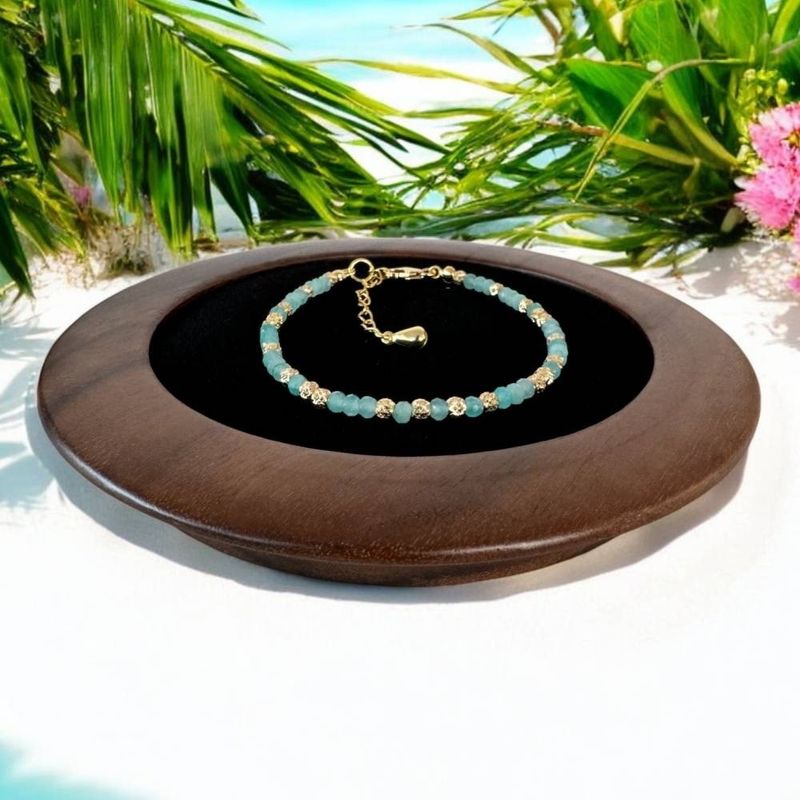 Fashion, accesorii si bijuterii - Femei - Bijuterii femei - Bratari femei - Bratara eleganta dama handmade Nabila cu Amazonit si argint placat cu aur 925 - Infinity.ro