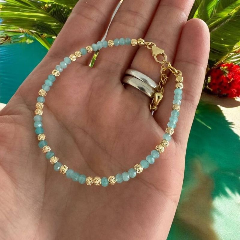 Fashion, accesorii si bijuterii - Femei - Bijuterii femei - Bratari femei - Bratara eleganta dama handmade Nabila cu Amazonit si argint placat cu aur 925 - Infinity.ro