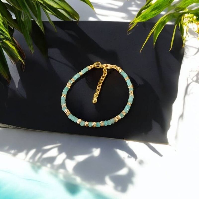 Fashion, accesorii si bijuterii - Femei - Bijuterii femei - Bratari femei - Bratara eleganta dama handmade Nabila cu Amazonit si argint placat cu aur 925 - Infinity.ro