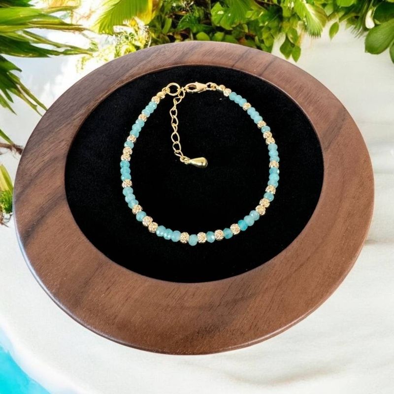 Fashion, accesorii si bijuterii - Femei - Bijuterii femei - Bratari femei - Bratara eleganta dama handmade Nabila cu Amazonit si argint placat cu aur 925 - Infinity.ro