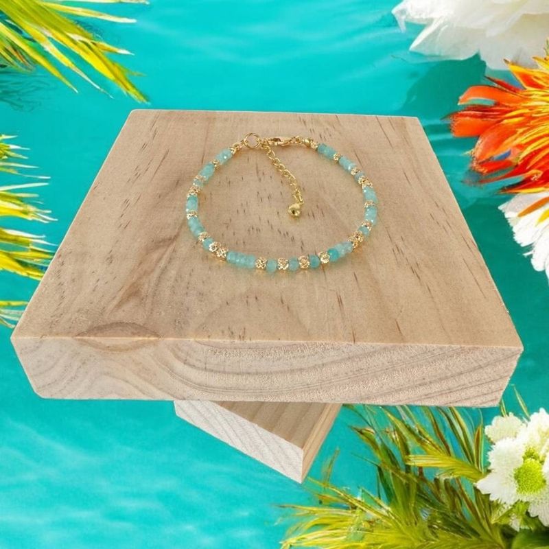 Fashion, accesorii si bijuterii - Femei - Bijuterii femei - Bratari femei - Bratara eleganta dama handmade Nabila cu Amazonit si argint placat cu aur 925 - Infinity.ro