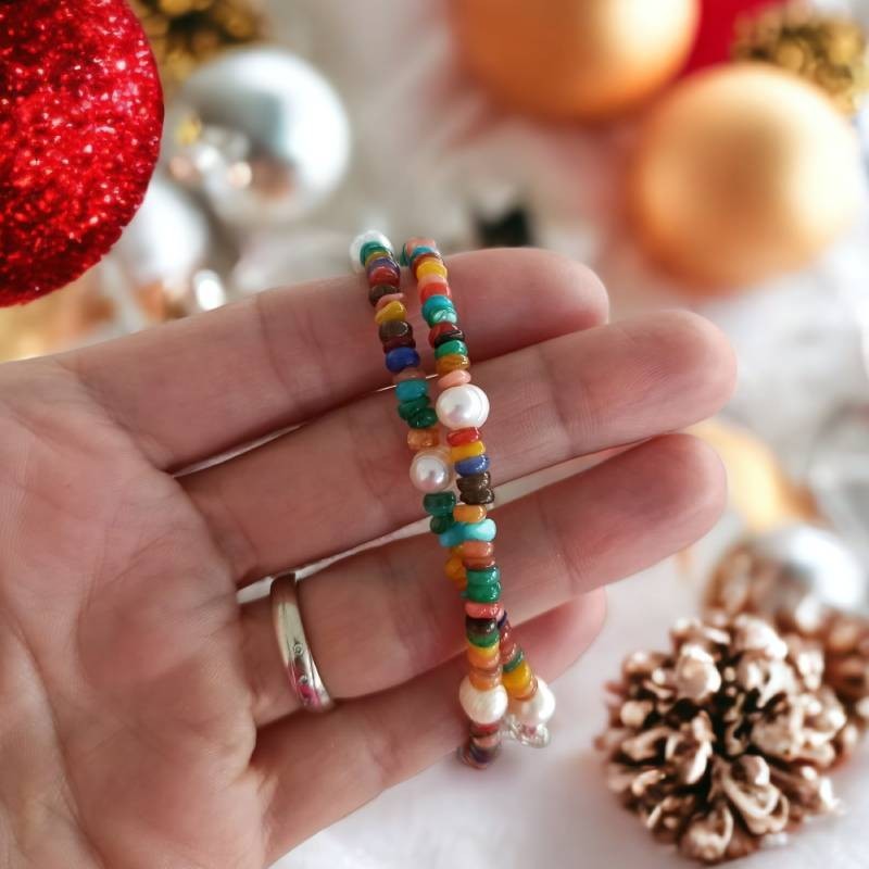 Fashion, accesorii si bijuterii - Femei - Bijuterii femei - Coliere femei - Colier Choker perle naturale Ayana cu cipsuri de scoici colorate si argint 925 - Infinity.ro