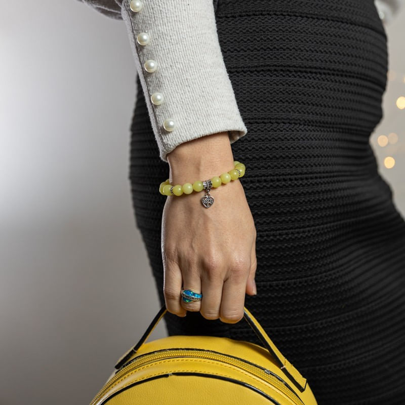 Fashion, accesorii si bijuterii - Femei - Bijuterii femei - Bratari femei - Bratara femei Karen handmade din cristale de Jad Lemon cu charm Inima Copacul Vietii - Infinity.ro