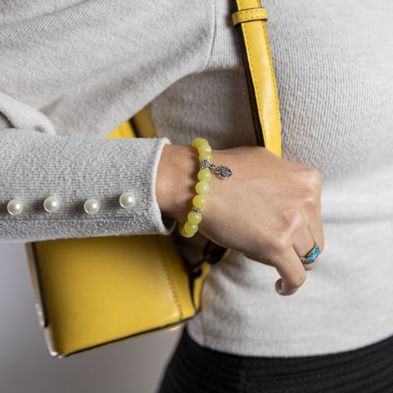 Fashion, accesorii si bijuterii - Femei - Bijuterii femei - Bratari femei - Bratara femei Karen handmade din cristale de Jad Lemon cu charm Inima Copacul Vietii - Infinity.ro