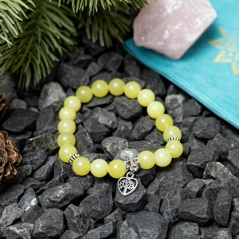 Fashion, accesorii si bijuterii - Femei - Bijuterii femei - Bratari femei - Bratara femei Karen handmade din cristale de Jad Lemon cu charm Inima Copacul Vietii - Infinity.ro