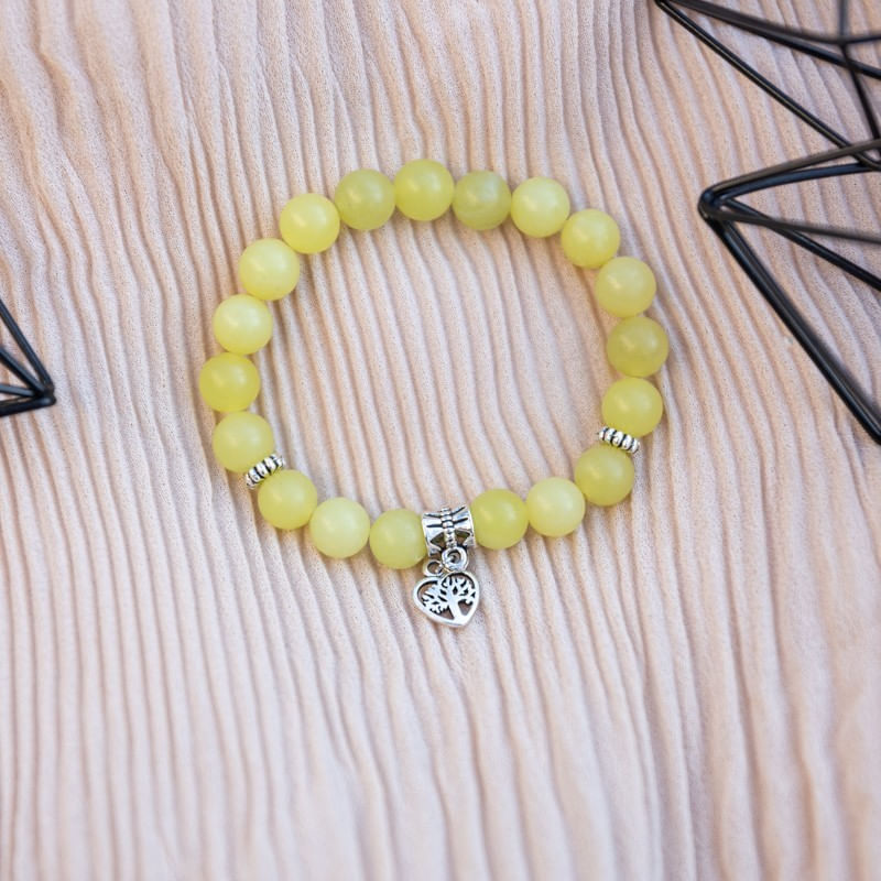 Fashion, accesorii si bijuterii - Femei - Bijuterii femei - Bratari femei - Bratara femei Karen handmade din cristale de Jad Lemon cu charm Inima Copacul Vietii - Infinity.ro