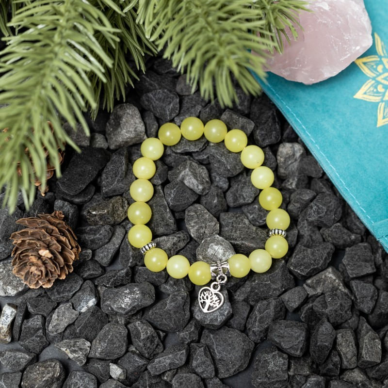Fashion, accesorii si bijuterii - Femei - Bijuterii femei - Bratari femei - Bratara femei Karen handmade din cristale de Jad Lemon cu charm Inima Copacul Vietii - Infinity.ro
