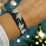 Fashion, accesorii si bijuterii - Femei - Bijuterii femei - Bratari femei - Bratara lata handmade bleu metalizat-argintiu din margele Miyuki, eleganta Samira - Infinity.ro