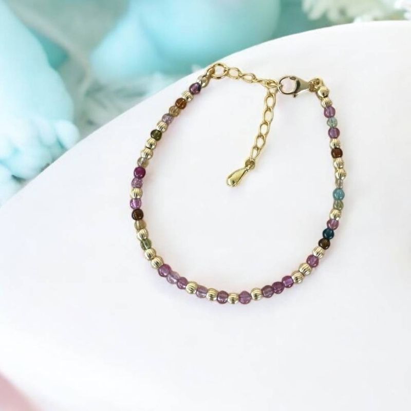 Fashion, accesorii si bijuterii - Femei - Bijuterii femei - Bratari femei - Bratara eleganta dama Jameela din turmalina multicolora Candy cu argint placat cu aur - Infinity.ro