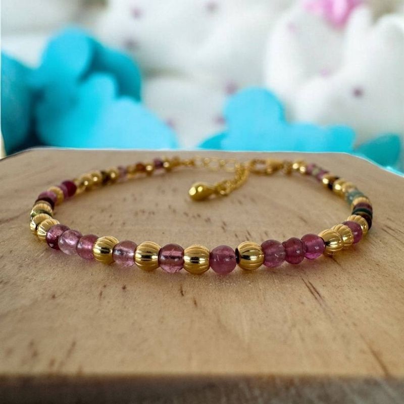 Fashion, accesorii si bijuterii - Femei - Bijuterii femei - Bratari femei - Bratara eleganta dama Jameela din turmalina multicolora Candy cu argint placat cu aur - Infinity.ro