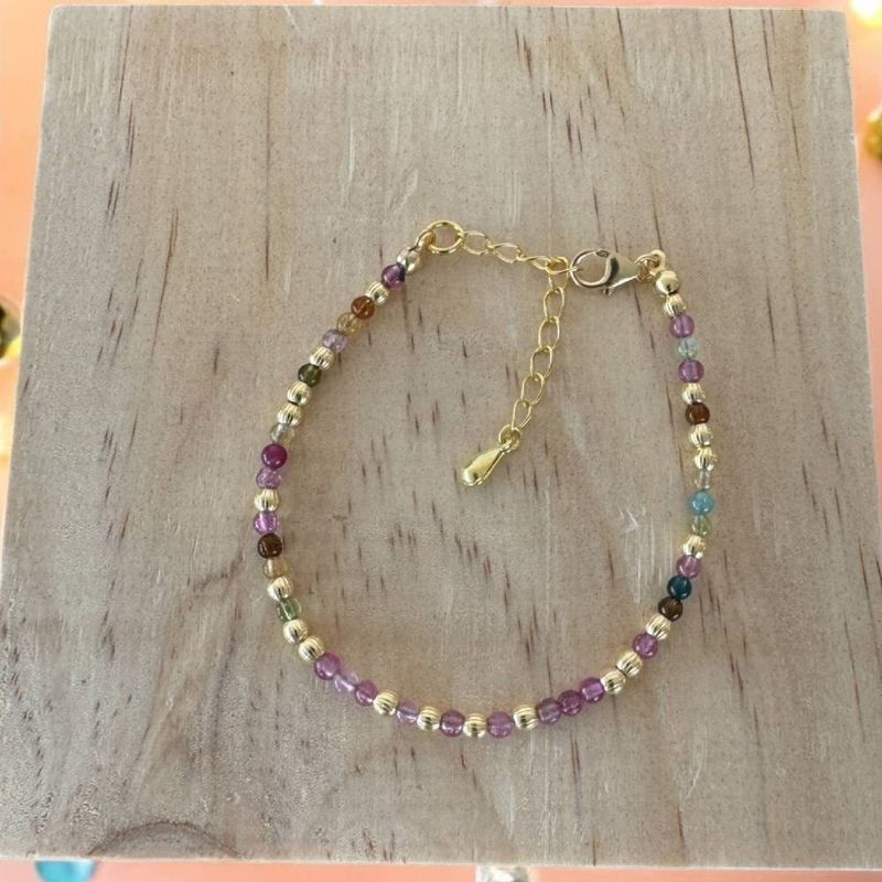 Fashion, accesorii si bijuterii - Femei - Bijuterii femei - Bratari femei - Bratara eleganta dama Jameela din turmalina multicolora Candy cu argint placat cu aur - Infinity.ro