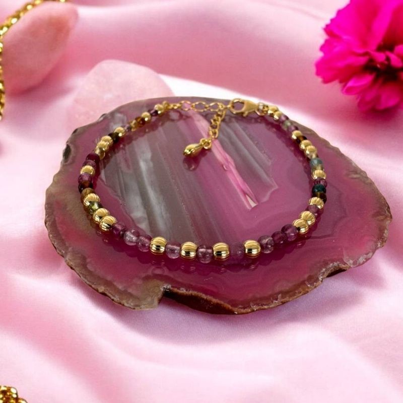 Fashion, accesorii si bijuterii - Femei - Bijuterii femei - Bratari femei - Bratara eleganta dama Jameela din turmalina multicolora Candy cu argint placat cu aur - Infinity.ro