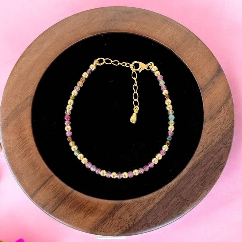 Fashion, accesorii si bijuterii - Femei - Bijuterii femei - Bratari femei - Bratara eleganta dama Jameela din turmalina multicolora Candy cu argint placat cu aur - Infinity.ro