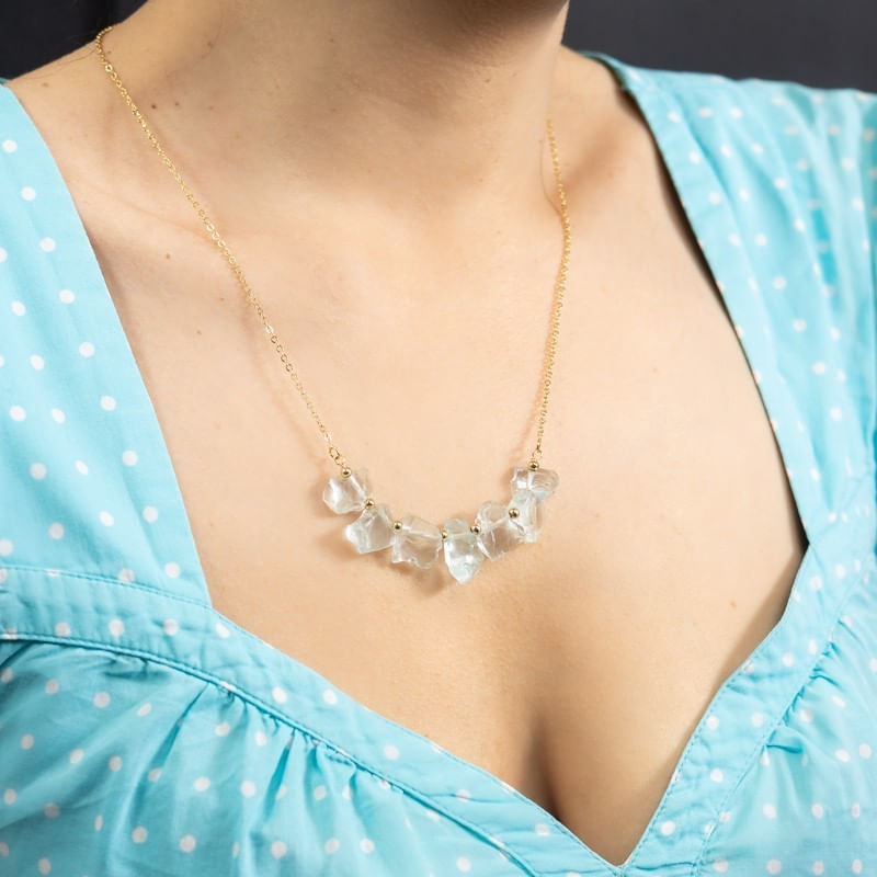 Fashion, accesorii si bijuterii - Femei - Bijuterii femei - Coliere femei - Mali, colier cu pietre brute neregulate, cristale de Apatit, placat cu aur de 18K - Infinity.ro