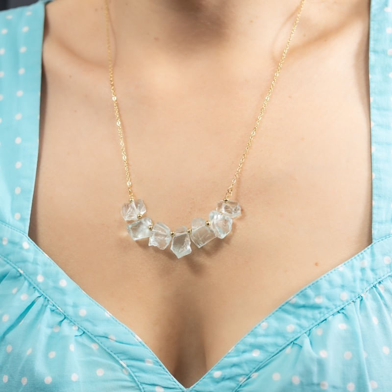 Fashion, accesorii si bijuterii - Femei - Bijuterii femei - Coliere femei - Mali, colier cu pietre brute neregulate, cristale de Apatit, placat cu aur de 18K - Infinity.ro