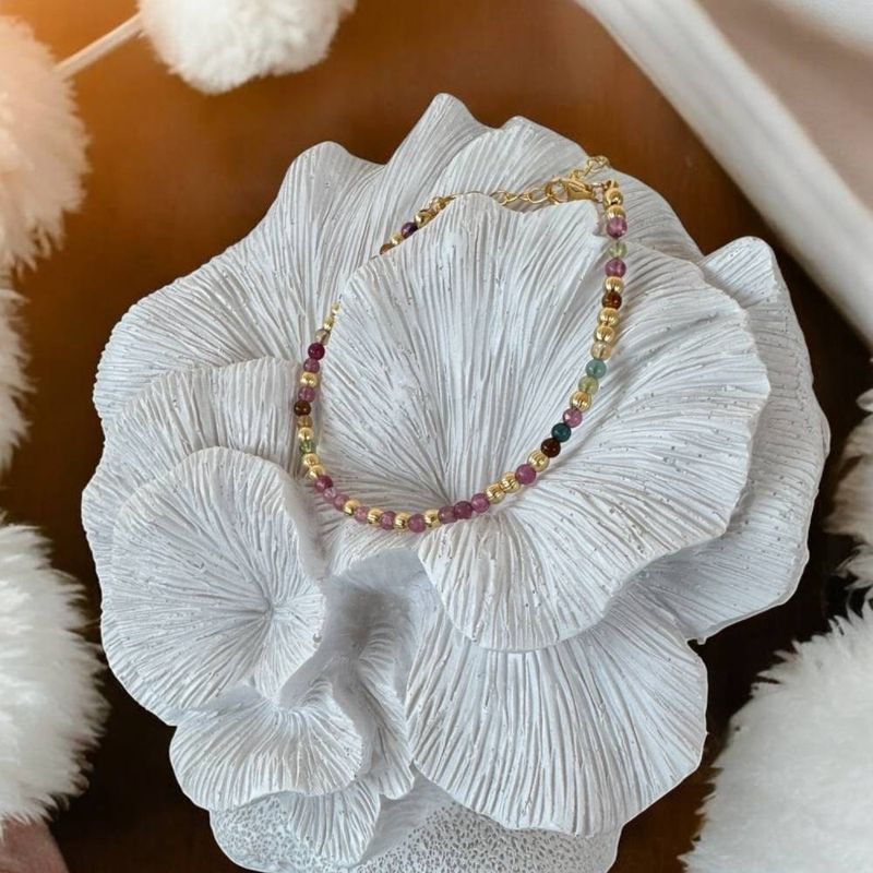 Fashion, accesorii si bijuterii - Femei - Bijuterii femei - Bratari femei - Bratara eleganta dama Jameela din turmalina multicolora Candy cu argint placat cu aur - Infinity.ro